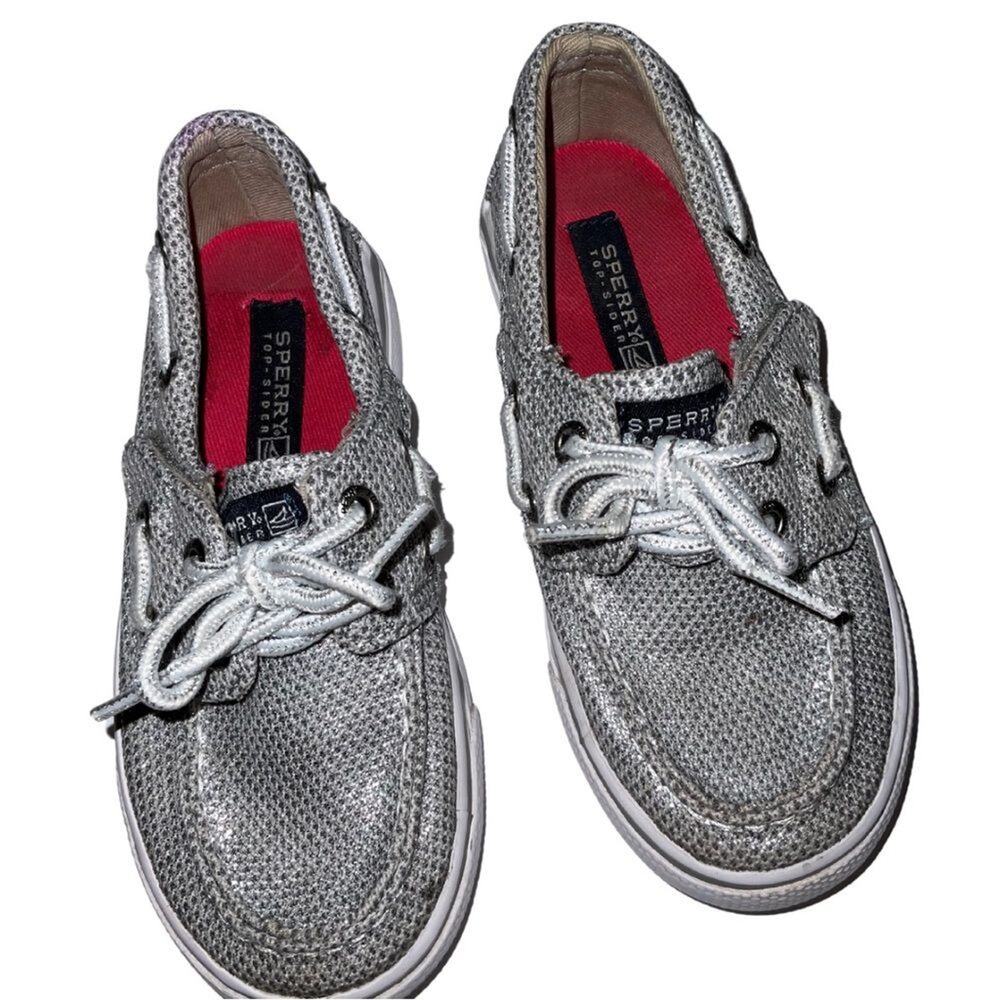 Sperry Top Slider gray silver glitter girl’s shoes size 8